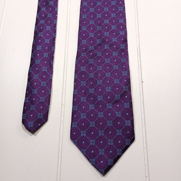 Brooks Brothers Men’s Silk Tie Purple Blue Geometric Made in USA NWT Minor Flaw - Picture 8 of 10